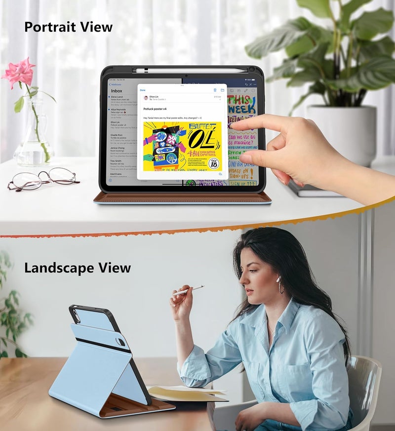 DTTO for iPad A16 Case, iPad 11th / 10th Generation Case (2025/2022), 360 Degree Rotating Premium Leather Folio Stand Cover with Pencil Holder, Ice Blue - Image 3